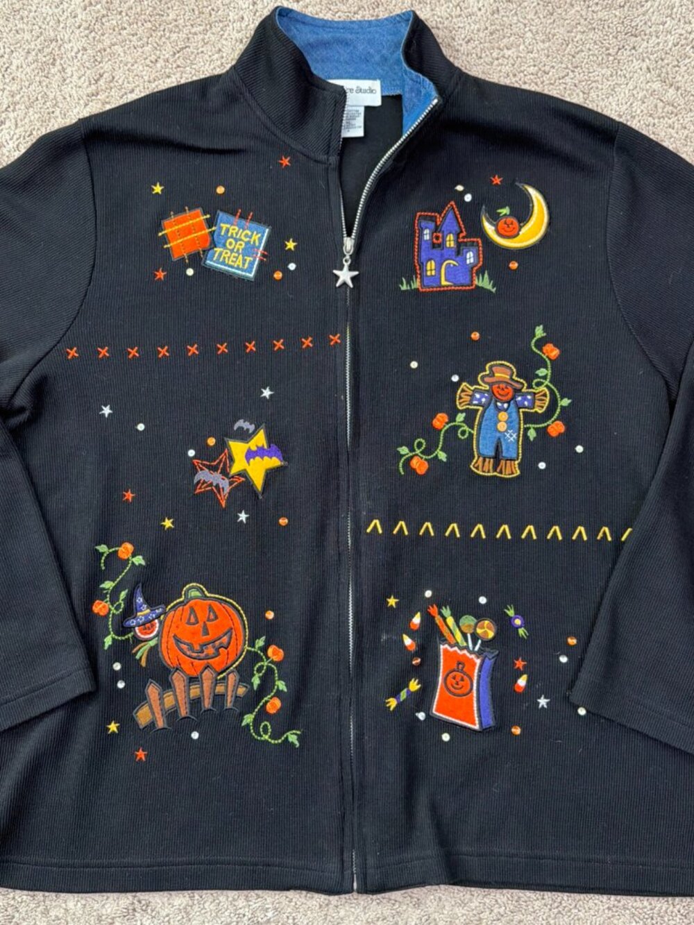 Hampshire Studio Vintage Cardigan Sweater Halloween Teacher Novelty 90s Holiday